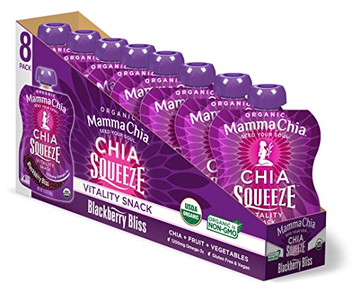 Product Cover Mamma Chia Squeeze (Blackberry Bliss) Organic Vitality Pouches, 16 Count, Healthy Snacks, Vegan Fruit and Veggie Puree, Non GMO, Gluten Free, No Added Sugar, 1200mg Omega-3, 3.5oz (Pack of 16)