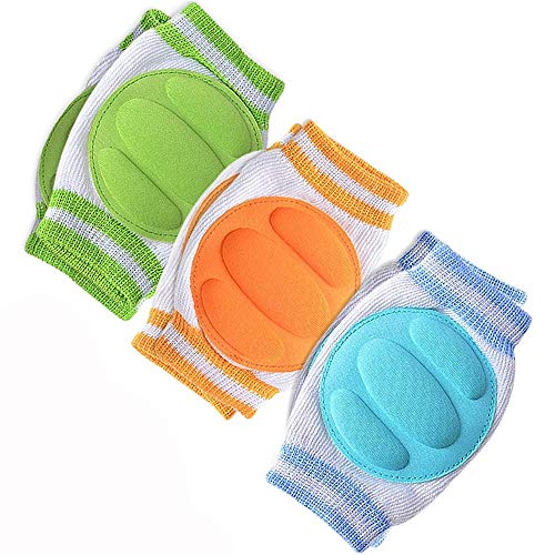 Product Cover Baby Knee Pads for Crawling (3 Pairs) - Adjustable Breathable Waterproof Safety Protector for Babies, Toddlers, Infants, Boys, Girls, Kids