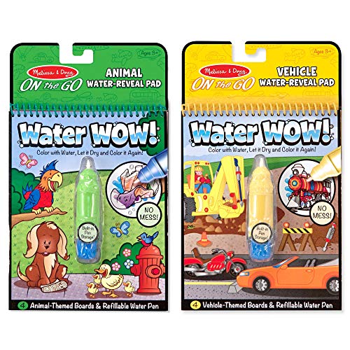 Product Cover Melissa & Doug On the Go Water Wow! Reusable Water-Reveal Activity Pads, Vehicle & Animal Watercolor Books, Chunky-Size Water Pen, 2-Pack, 10
