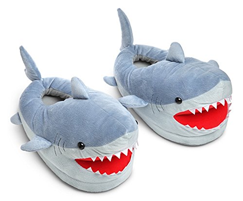 Product Cover Chomping Shark Plush Slippers for Grown Ups