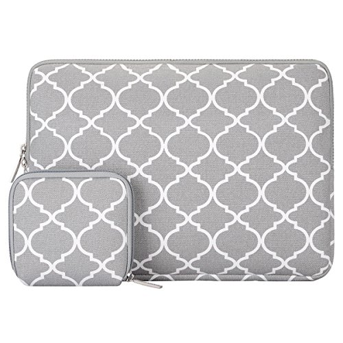 Product Cover MOSISO Laptop Sleeve Bag Compatible with 13-13.3 inch MacBook Pro, MacBook Air, Notebook Computer with Small Case, Canvas Geometric Pattern Protective Carrying Cover, Gray Quatrefoil