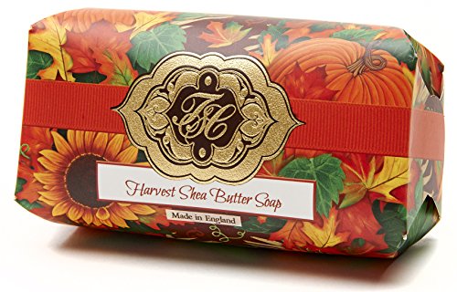 Product Cover Harvest w/Golden Fall Leaves, Luxury Large Oversized, Beautifully Scented Shea Butter, Soap Bar, Made in England, Triple Milled. Environmentally Friendly (Green). 8.0oz.