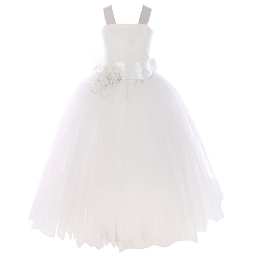 Product Cover FAYBOX Pageant Wedding Flower Girl Dress Crossed Back Bow Feather Sash Fluffy 6 Ivory