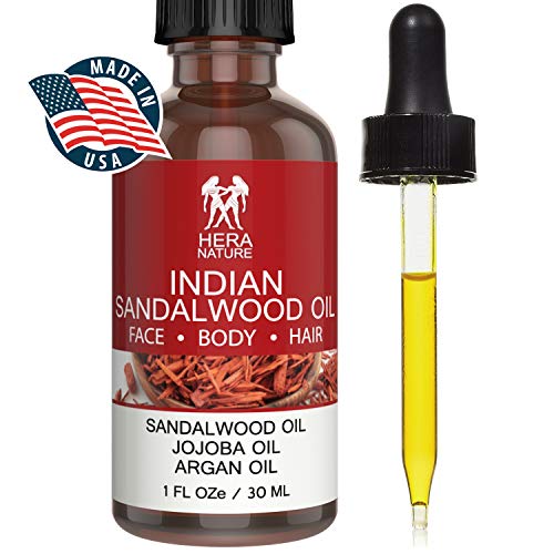 Product Cover Indian Sandalwood Essential Oil in Jojoba & Argan Oil, Pure and Natural Ingredients, Powerful Anti-Aging, moisturize and Hydrate Skin,Hair & Beard. (USA) Therapeutic Grade, 30ml (1oz)