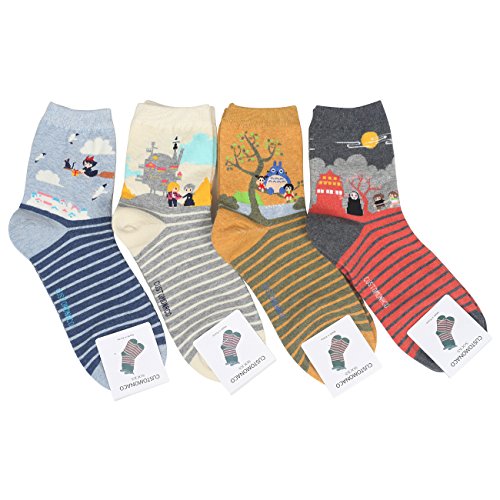 Product Cover Customonaco Women Miyazaki Hayao Cartoon Socks,Multi,One Size (4 Pack)