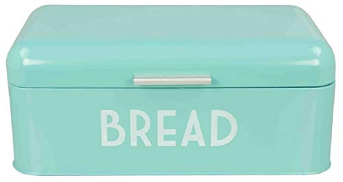 Product Cover Home Basics Grove Bread Box For Kitchen Counter Dry Food Storage Container, Bread Bin, Store Bread Loaf, Dinner Rolls, Pastries, Baked Goods & More, Retro Vintage Design, Turquoise