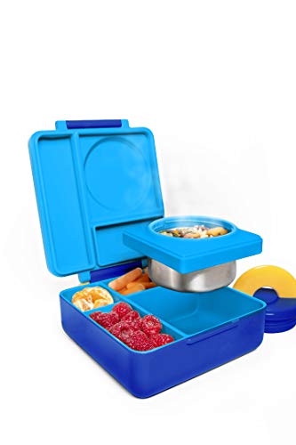 Product Cover OmieBox Bento Box for Kids - Insulated Bento Lunch Box with Leak Proof Thermos Food Jar - 3 Compartments, Two Temperature Zones - (Blue Sky) (Single)