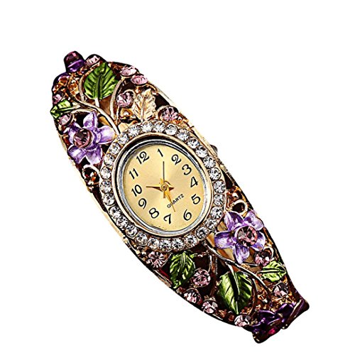 Product Cover DDLBiz(TM) Christmas Series Women Bangle Crystal Flower Bracelet Quartz Watch Wristwatch (Purple)