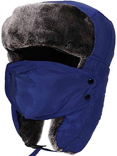 Product Cover Simplicity Men Women's Weatherproof Faux Fur Lined Trapper Hat with Earflaps Blue