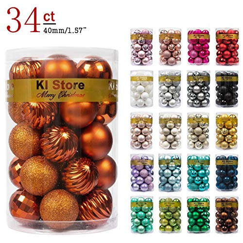 Product Cover KI Store 34ct Christmas Ball Ornaments Shatterproof Christmas Decorations Tree Balls Small for Holiday Wedding Party Decoration, Tree Ornaments Hooks Included 1.57