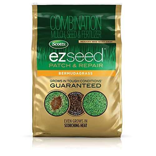 Product Cover Scotts EZ Seed Patch and Repair Bermudagrass, 20 lb. - Combination Mulch, Seed, and Fertilizer - Tackifier Reduces Seed Wash-Away - Even Grows in Scorching Heat - Covers up to 445 sq. ft.