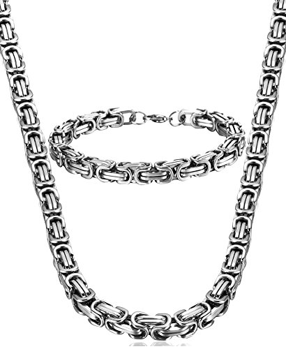 Product Cover Jstyle Stainless Steel Male Chain Necklace Mens Bracelet Jewelry Set, 8mm Wide, 8.5 Inch Bracelet