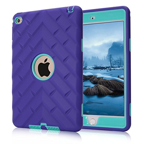 Product Cover iPad Mini 4 Case, iPad A1538/A1550 Case, Hocase Rugged Shockproof Anti-Slip Hybrid Hard Shell+Silicone Rubber Bumper Protective Case for Apple iPad Mini 4th Generation 2015 - Purple/Teal