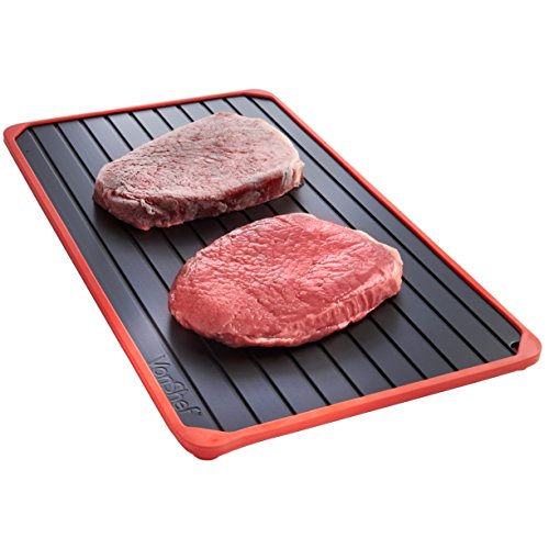 Product Cover VonShef Defrosting Tray with Red Silicone Border Thaws Frozen Food Faster, Defrost Meat, Vegetables Quicker, No Electricity, No Chemicals, No Microwave