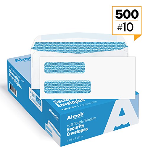 Product Cover 500#10 Double Window Security Business Mailing Envelopes - for Invoices, Statements and Legal Documents - GUMMED Closure, Security Tinted - Size 4-1/8 x 9-1/2 - White - 24 LB - 500 Count (30101)