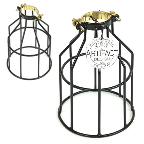 Product Cover Rustic State Set of 2 Industrial Vintage Style | DIY Farmhouse Metal Wire Cage for Hanging Pendant Lighting | Light Fixture Lamp Guard Black
