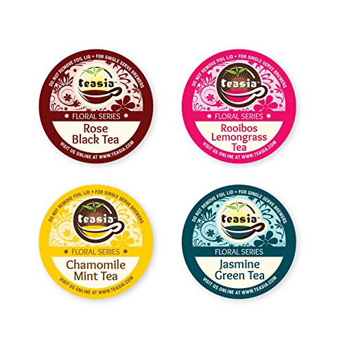 Product Cover Teasia Brand Tea Pod Variety Pack (36-Count), Floral Series Sampler: Chamomile Mint, Rose Black, Rooibos Lemongrass, Jasmine Green Tea, GMO-free Single Serving Capsules