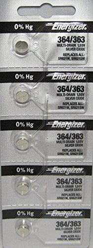 Product Cover Energizer 364-363 1.55v #364/363 Low-drain Battery (SR621SW) Pack of 5 Batteries.