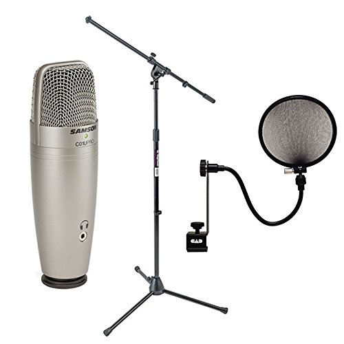 Product Cover Samson C01U Pro USB Studio Condenser Microphone + On Stage MS7701B Euro Boom Microphone Stand + 6 inch Pop Filter