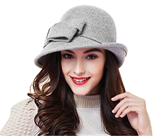 Product Cover Bellady Women Solid Color Winter Hat 100% Wool Cloche Bucket with Bow Accent