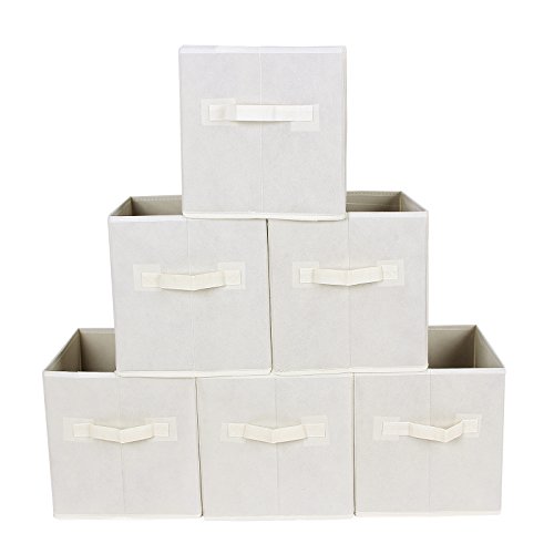 Product Cover SONGMICS Storage Bins Cubes Baskets Containers with Dual Non-woven Handles for Home Closet Bedroom Drawers Organizers, Flodable, Beige, Set of 6 UROB26M