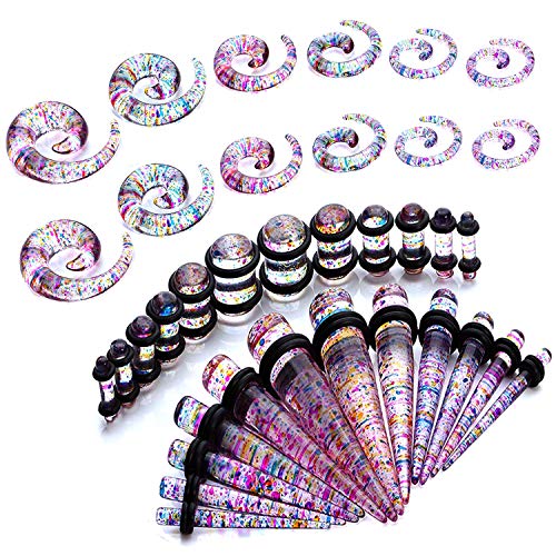 Product Cover BodyJ4You 36PC Gauges Kit Ear Stretching 8G-00G Glitter Multicolor Acrylic Spiral Taper Plug Piercing