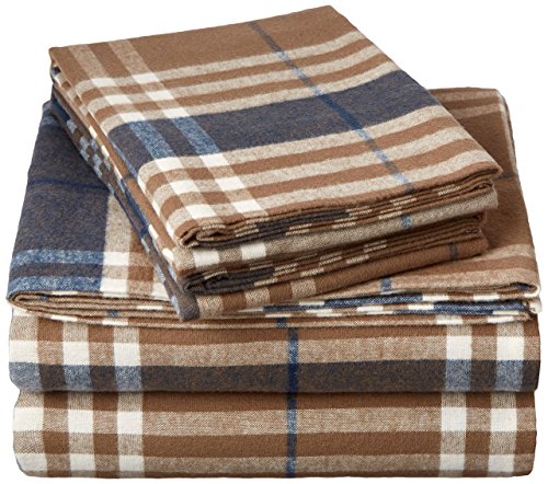 Product Cover Pinzon Plaid Flannel Bed Sheet Set - California King, Brown Plaid