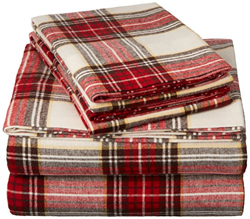 Product Cover Pinzon Plaid Flannel Bed Sheet Set - Queen, Cream and Red Plaid