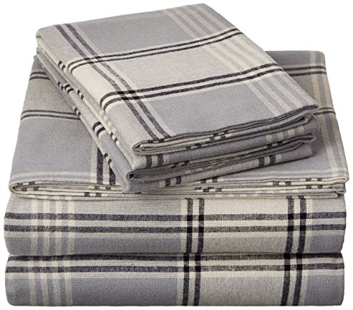Product Cover Pinzon Plaid Flannel Bed Sheet Set - Twin, Grey Plaid