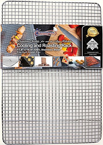 Product Cover KITCHENATICS Professional Grade Stainless Steel Cooling and Roasting Wire Rack Fits Half Sheet Baking Pan for Cookies, Cakes Oven-Safe for Cooking, Smoking, Grilling, Drying, Heavy Duty -11.8