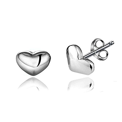 Product Cover Acxico 925 Sterling Silver Shiny Side Heart Shape Stud Earrings