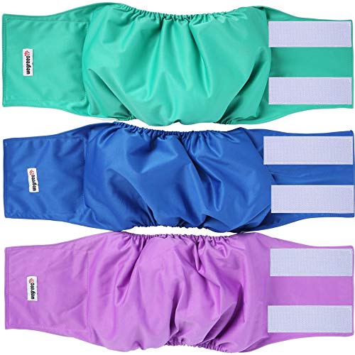 Product Cover wegreeco Washable Dog Diapers - Washable Male Dog Belly Wrap- Pack of 3 - (Blue,Green,Purple,Large)