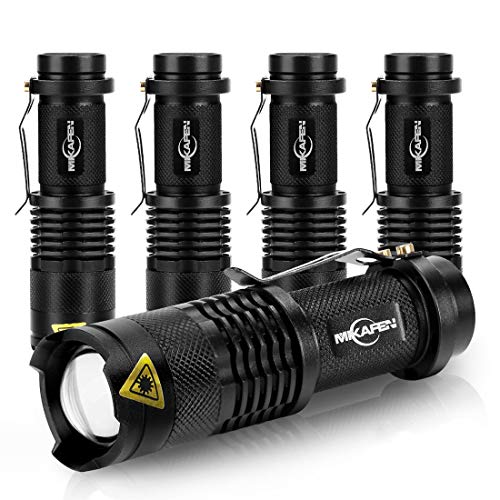 Product Cover MIKAFEN 5 Pack Mini Flashlights LED Flashlight 300lm Adjustable Focus Zoomable Light (Black)