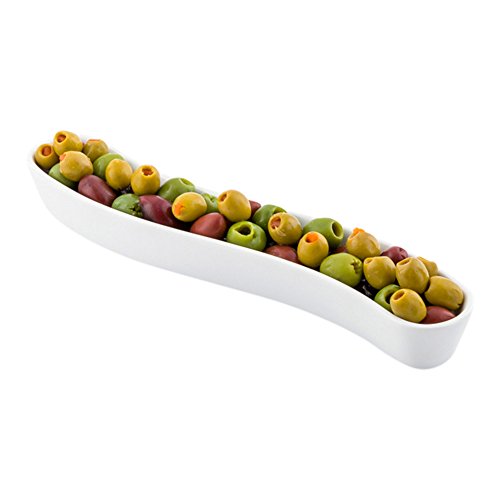 Product Cover White Porcelain Olive Plate - Swerve Design, Beautiful Presentation - 9 Inches - 6 oz - 1ct Box - Restaurantware