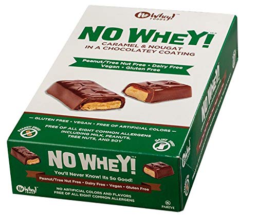 Product Cover No Whey Foods - Chocolate Candy Nougat and Caramel Bars (12 Pack) - Vegan, Dairy Free, Peanut Free, Nut Free, Soy Free, Gluten Free