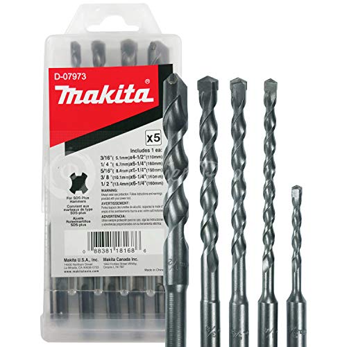 Product Cover Makita 5 Piece - SDS-Plus Drill Bit Set For SDS+ Rotary Hammers - Aggressive Drilling For Concrete & Masonry - Carbide Tipped Bits