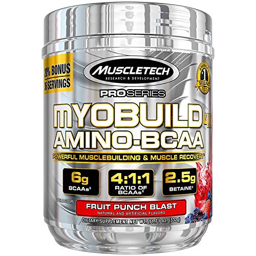 Product Cover MuscleTech Myobuild BCAA Amino Acids Supplement, Muscle Building and Recovery Formula with Betaine & Electrolytes, Fruit Punch Blast, 36 Servings (332g)