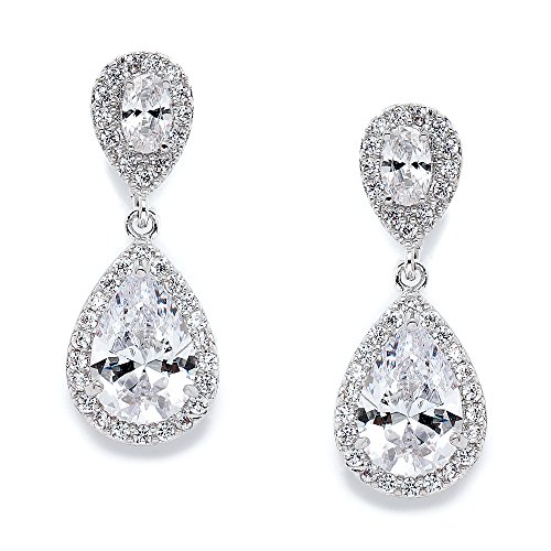 Product Cover Mariell CZ Teardrop Clip On Wedding Earrings, Dainty Pear-Shaped Cubic Zirconia Dangle Clip-On for Brides