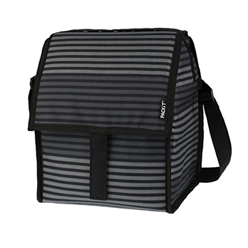 Product Cover PackIt Freezable Deluxe Large Lunch Bag with Shoulder Strap, Gray Stripe