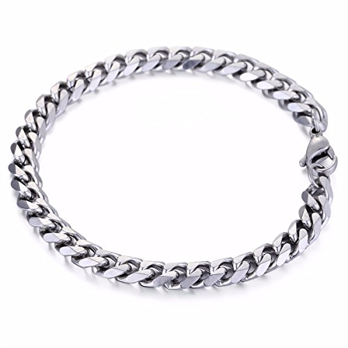 Product Cover Trendsmax 7mm Stainless Steel Curb Cuban Link Chain for Men Womens Hip Hop Rapper Bracelet Silver Gold Black 7-11 Inch