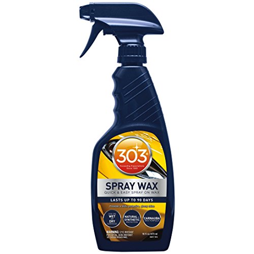 Product Cover 303 Spray Wax and Quick Detailer with UV Protectant - Car Cleaner with Carnauba Wax- Cleans Water Spots - Repels Dirt, Dust and Debris, 16 fl. oz.