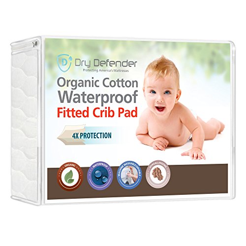 Product Cover Organic Cotton Waterproof Fitted Crib Pad - Natural Baby Crib Mattress Cover & Protector - Unbleached, Non-Toxic & Hypoallergenic (28