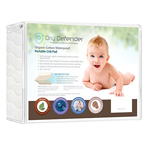 Product Cover Organic Cotton Waterproof Portable Crib Pad - Natural Quilted Mini Baby Crib Mattress Cover & Protector - Fitted, Unbleached, Non-Toxic & Hypoallergenic