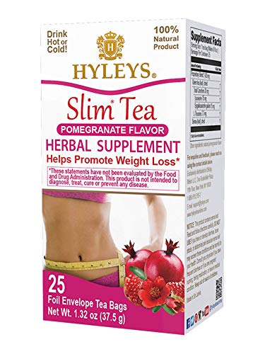 Product Cover Hyleys Tea Hyleys Slim Tea Pomegranate - 25 Tea Bags (Gmo Free, Gluten Free, Dairy Free, Sugar Free & 100% Natural), Pomegranate, 1.32 Ounce