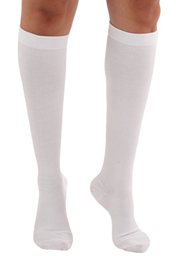 Product Cover Made in the USA - Graduated Cotton Compression Socks - Unisex Firm Support 20-30mmHg, Support Socks Knee High Length - Closed Toe, Color White, Size XL - Absolute Support, Sku: A105