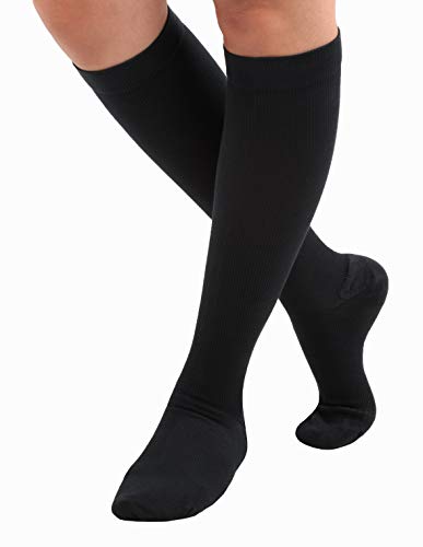 Product Cover Made in The USA - Cotton Compression Socks, Graduated Support Travel Socks 20-30mmHg, Unisex, Closed Toe Black, Size Large- Absolute Support, SKU: A105BL3