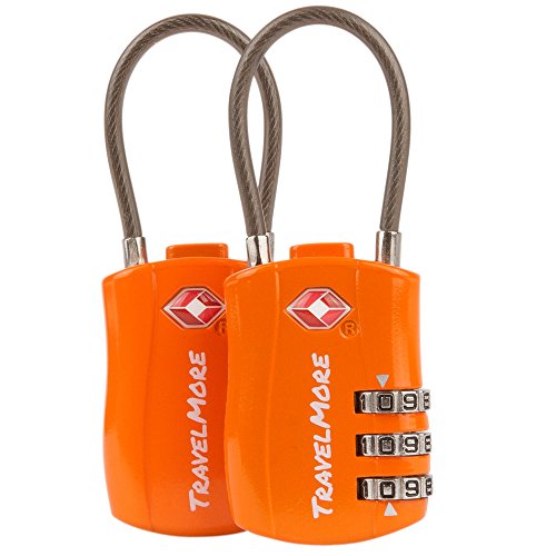 Product Cover 2 Pack TSA Approved Travel Combination Cable Luggage Locks for Suitcases & Backpacks - Orange