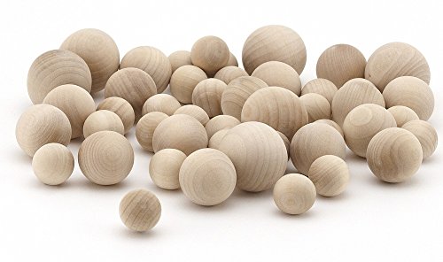 Product Cover Hygloss Products Wood Craft Balls - Unfinished Natural Wooden Ball - Assorted Sizes, 48 Pack