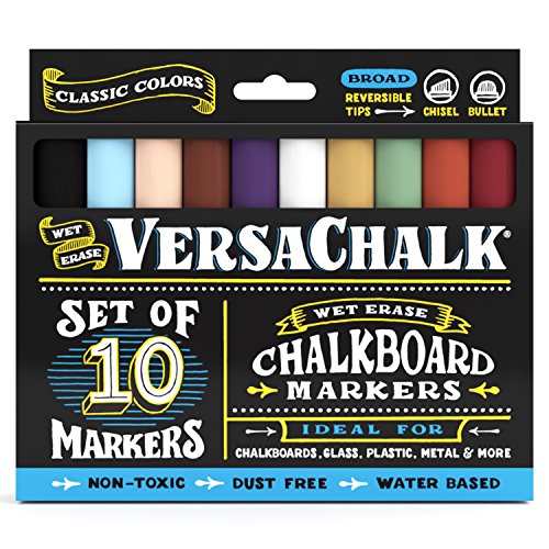 Product Cover Classic Liquid Chalk Ink Chalkboard Markers by VersaChalk - Wet Erase Chalk Pens for Chalkboard Sign, Blackboard, Dry Erase Board (5mm Bold Reversible Tip)