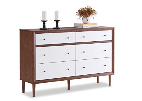 Product Cover Baxton Furniture Studios Harlow Mid-Century Wood 6 Drawer Storage Dresser, Medium, White and Walnut